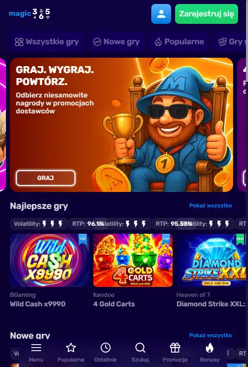Mobilny interfejs Magic365 z nawigacją dostosowaną do telefonu