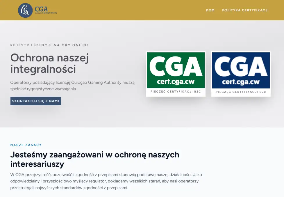 Certyfikat Curaçao Gaming Authority dotyczący domeny magic365.com